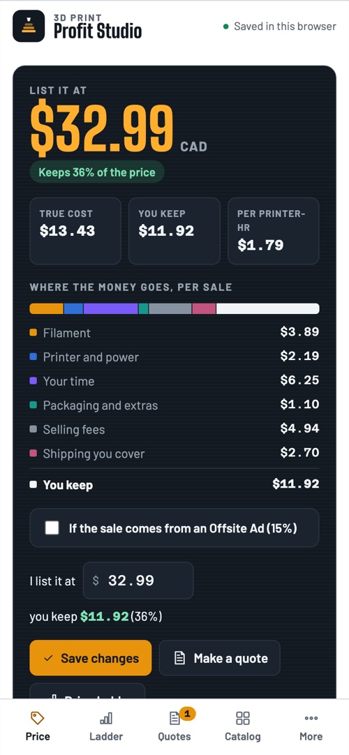 The price card on a phone